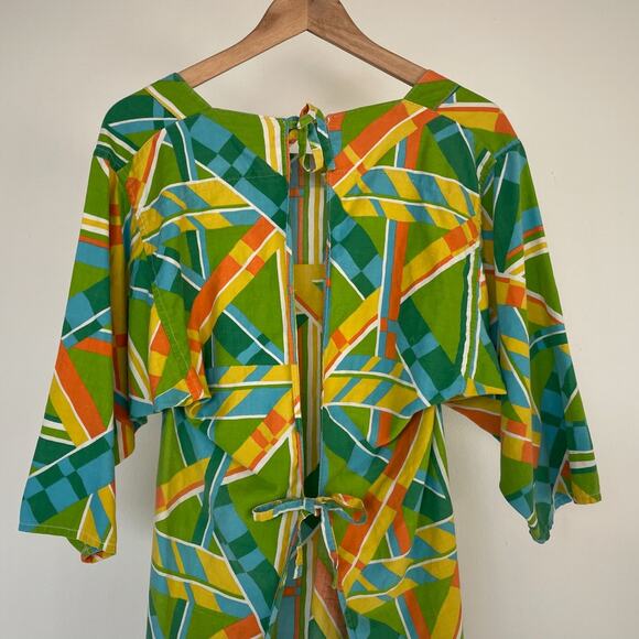 Vintage 60's Green Geometric Artist Smock / One Size / Retro Novelty Mod - Picture 5 of 8